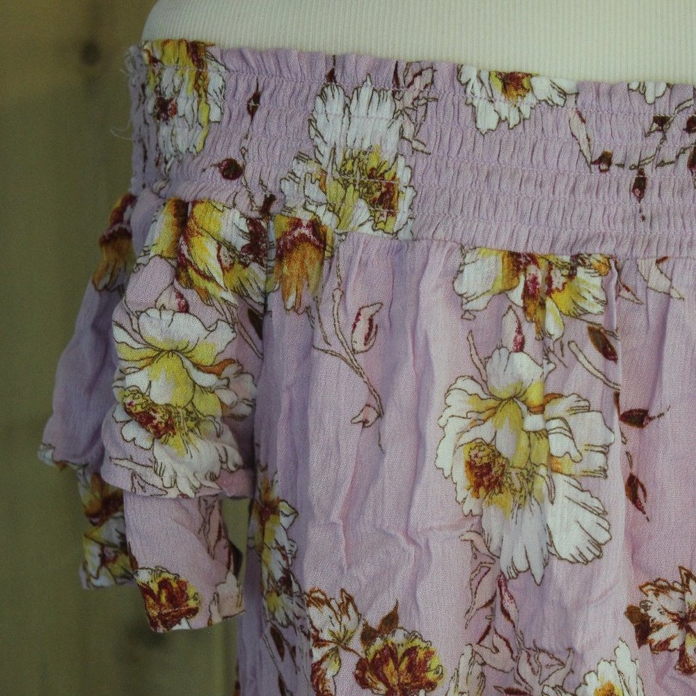 Rewind Off Shoulder Lavender Floral Blouse Med - Picture 9 of 13